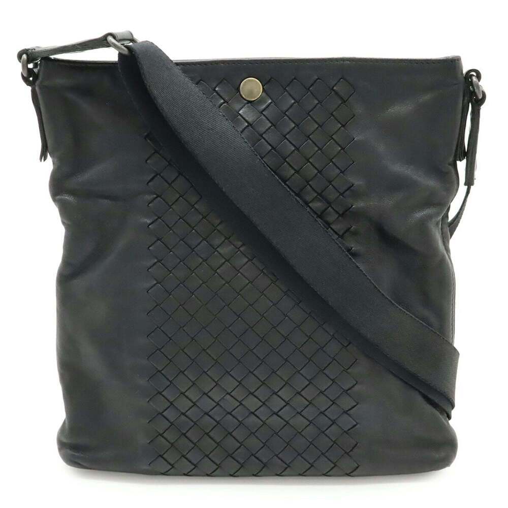 BOTTEGA VENETA Black Leather Intrecciato Shoulder Bag
